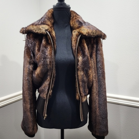 🔥 Luxurious Via  Brown Faux Fur Jacket XS - Picture 3 of 17